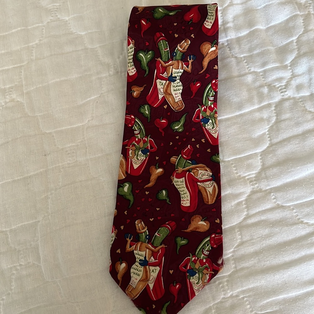 Silk Tabasco Dancing Hot Peppers Neck Tie